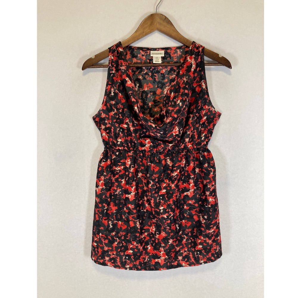 Chic Abstract Motherhood Maternity Women Sm Red Black Cowl Neck Sleeveless Top